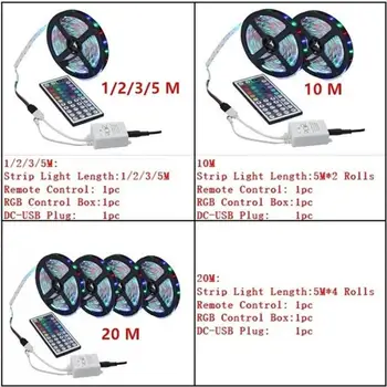 1/3/5/10/20m SMD 3528 LED Šviesos Juostelės IP33 RGB Lanksčios Juostelės Juostelės Lempa 12V RGB Diodų Juosta IR Valdytojas Adapteris