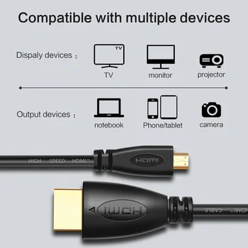 1.4 1080P Micro HDMI į HDMI Auksą, Sidabrą, HDMI jungtis HDTV Projektorius Mobilųjį telefoną Butas Kameros 1m 1,5 m 1,8 m 3m 5m