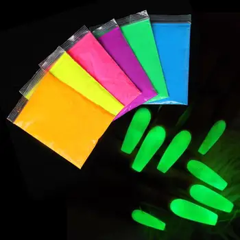 1 Dėžutė Neon Liuminescencinės Nagų Milteliai Nagų Blizgučiai Švyti Tamsoje Spalvinga 