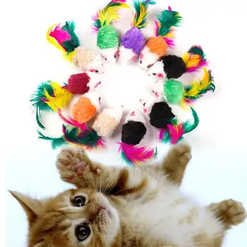10/1PCS False Pelės Naminių Kačių Žaislai Mini Žaisti Žaislai Su Spalvinga Plunksnų Cat Stick Spalvinga Interaktyvus Pet Produkto Katė Gaudytojas