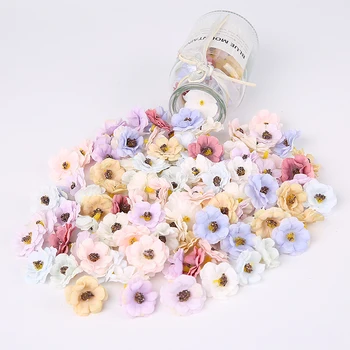 100 Vnt 3Cm Mažas Daisy Gėlių Galvos Mini Šilko Dirbtinės Gėlės Namuose Vestuvių Dekoras 