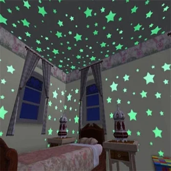 100vnt 3D Šviesos Liuminescencinės Star Sienų Lipdukai Lipdukas Švyti Tamsoje Lipdukai Vaikų Kambario, Miegamojo Namų Lubų Apdailai