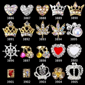 10PCSNail Papuošalai Crystal Crown/Širdies Auksas& Sidabro Lydinio Manikiūro Patarimų, Aišku, AB Kristalų, Cirkonio 3D Nagų Dailė Apdaila