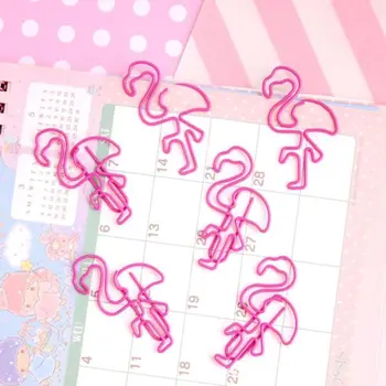 10vnt/Daug Mielas Pink Flamingo Formos Popieriaus sąvaržėlės Kūrybos Spalvinga Įrašo Žymos metalo pastabų knygos įrašus, nustatyti rodyklės žymą