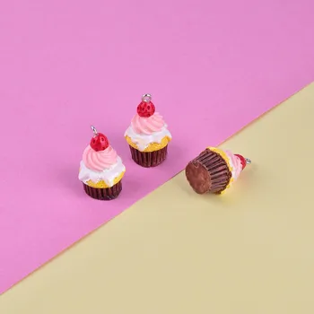 10vnt/pak 3D Stawberry Tortas Sakai Plastikiniai Pakabukai Keychain Karoliai Pakabukas Jewlery Išvadas, Telefono dėklas 