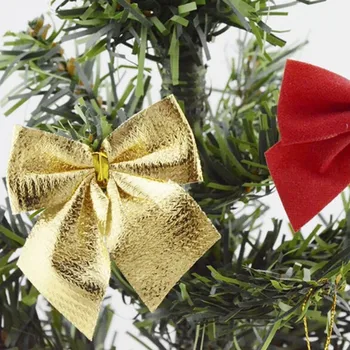 12PC Kalėdų Lankas Raudonas Auksas, Sidabras Kalėdų Medžio Apdaila Bowknots Kalėdų Ornamentu Dekoravimui Šalis Atostogų Dekoracija Dovanos