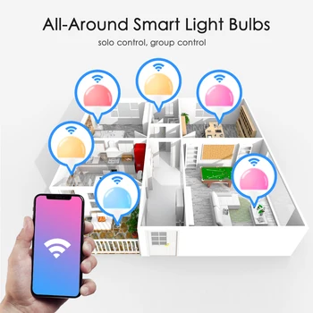 15W Smart Lemputė E27 B22 RGB WiFi LED Lempos magija lemputės šviesos srautą galima reguliuoti šviesos lemputės AC 110V, 220V pagal Alexa 