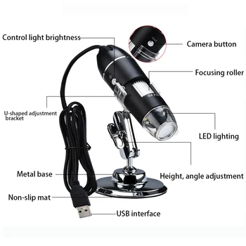 1600X USB Skaitmeninis Mikroskopas su Kamera Endoskopą LED didinamasis stiklas, Tipas-C/Micro USB didinamasis stiklas Elektroninių Stereo Su Stovėti Telefono PC