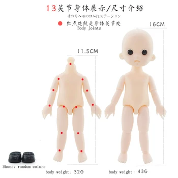 16cm Ob11 Bjd Doll 13 Kilnojamojo Sujungta Nuoga Mergina Kūno 3D Akys Mini Lėlė 