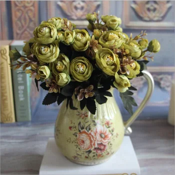 1pcs 6 Filialus Rudenį Arbata, Rožių Šilko Dirbtinių Gėlių Puokštė Namų Vestuvių Dekoravimas Europos Vaza Apdailos Gėlės