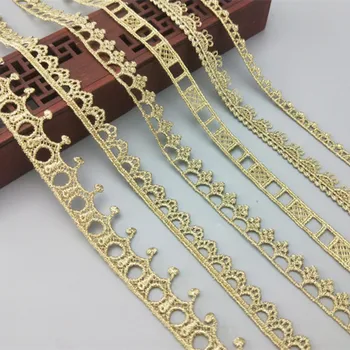 2 metrų Pločio 0.6-3CM Aukštos kokybės siuvami aukso nėrinių apdaila nerijos nėriniai 