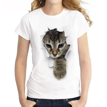 2019 naujas mados vasaros 3D katė print T-shirt apvalus kaklas prarasti galvos trumparankoviai moteriški marškinėliai