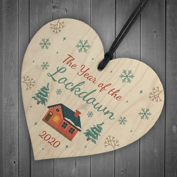 2020 Kalėdų Metais Lockdown Medienos Širdies Formos Medžio Apdaila, Dekoratyviniai Medinės Lentos Kabo Dovanų Puošimas Kalėdos