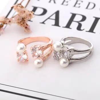 2020 Mados Cirkonis Žiedai Atidarymo Reguliuojamas Crystal Pearl Ring Girl Perlų Žiedas Moterims Kristalų Žiedas 