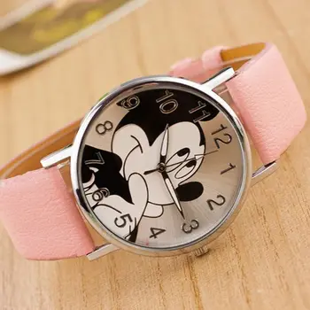 2020 Mados Mickey Animacinių filmų Žiūrėti Lokys minnie moterų žiūrėti berniukas animaciją laikrodžiai dirbtinė oda Unisex kvarcinis laikrodis studen