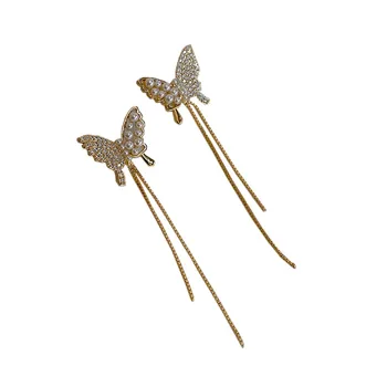 2020 Naujas mados perlų Tuščiaviduriai drugeliu auskarai ilgai Metalo kutas blizga kristalų saldus joker Moterų Lašas auskarai