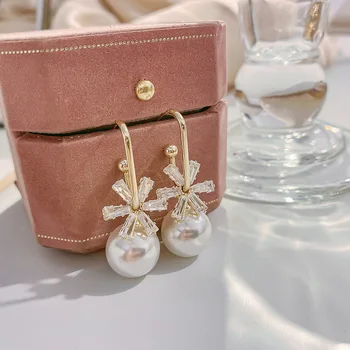 2020 Naują Atvykimo Klasikinis Elegantiškas Imituojamas-Cirkonis perlas Gėlių Tabaluoti Auskarai Moterims, Vandens Lašas Kristalų Pakabukas Papuošalai
