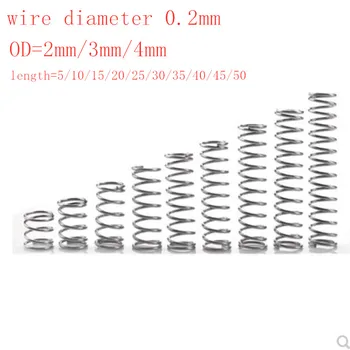 20pcs/daug 0.2 mm Nerūdijančio Plieno Mikro Maža spyruoklė OT 2mm/3mm/4mm ilgio, 5mm iki 50mm