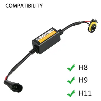 2vnt H11 Canbus Laidų Dekoderis Adapteris Stabdžių Hyper Blink Klaida Atšaukti LED Žibintų elektros Instaliacijos Varžų Canceller Dekoderis