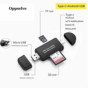 3 1. Tipas C & micro USB ir USB OTG Kortelių Skaitytuvas Didelės spartos USB 2.0 Universalus OTG TF/SD Tipo C USBC Kompiuterio Išplėtimas Antraštė