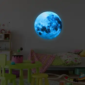 30cm Šviesos Blue Moon 3D Sienų Lipduko kambarį miegamojo puošmena, vaikų kambarys namo lipdukai Švyti tamsoje Sienų Lipdukai