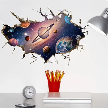 3D Kosminės Erdvės planetos Neveikia sienų lipdukai, vaikų kambariai, miegamojo, vaikų darželio, namų dekoravimo lipdukai freskomis Pertraukos sienos lipdukas