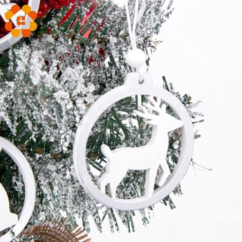 3PCS/daug Sidabro Baltos spalvos Apvalios Medinės Snaigės/Elnių Kalėdų Pakabučiai Festivalio Grupė Kalėdų Medžio Kabo Dekoro Ornamentuose Prekes