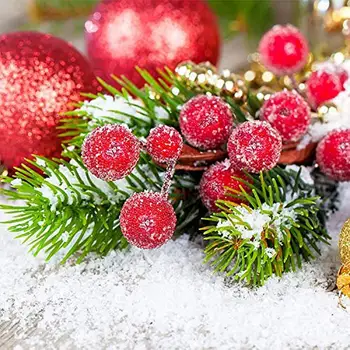 40pcs Ryškus Raudonas Mini Kalėdų Matinio Dirbtinių Uogų Holly Uogos Kalėdų Eglutės papuošalus Dirbtinės Gėlės Dvivietis Vadovai
