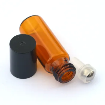 5 ml Gintaro spalvos Stiklo konstrukcija Butelių Aromaterapinis eterinio Aliejaus Roller Buteliai su Metalo Ball & Šepečiu Bžūp 6pcs