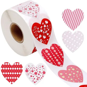 500pcs/roll Valentino Dieną, Lipnios Etiketės Širdies Formos Lipdukų, Etikečių Vestuves Priedai Už Pakuotės Lipduko