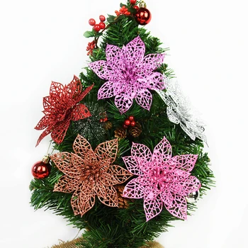 5vnt Blizgučiai Dirbtinės Kalėdų Gėlės Kalėdų Medžio Apdaila, Namų Netikrą Gėlės Kalėdų Ornamentu Naujųjų Metų Šaliai Dekoro