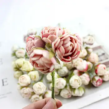 6 ryšulius ofartificial gėlių pumpurų ir gėlių maži arbatos rožės pumpuras rankų darbo gėlė 