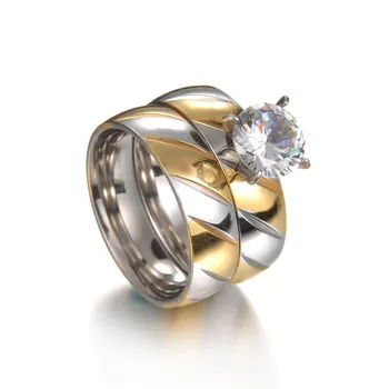 6mm x2 Romantiška Vestuvių Žiedas Meilužis Baltas Cirkonis Aukso Spalvos Nerūdijančio Plieno Pora Žiedus Dalyvavimo Šalies Papuošalai