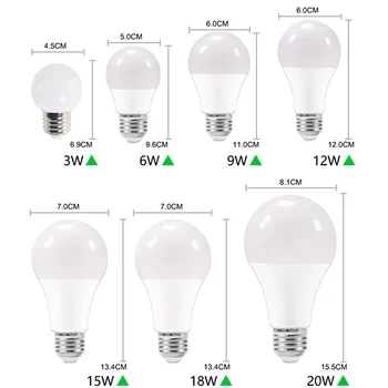 6PCS LED Lemputės, Lempos, E27 E14 20W 18W 15W 12W 9W 6W 3W AC 220V 240V led Lemputės Lampada Bombilla Dėmesio Šalta/Šilta Balta