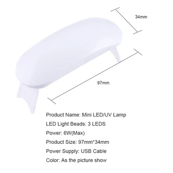 6W Balta UV LED Lempos, Nagų Džiovintuvas Nešiojamų Micro USB Kabelis Naudoti Namuose Nagų Gelis lenkų Džiovintuvas Mašina Mini USB Lempa Nagų Įrankis