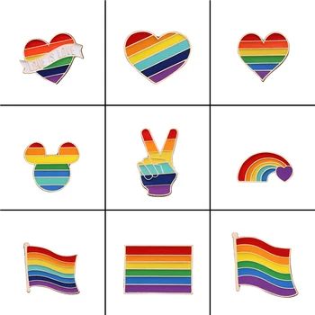 9 Stiliaus LGBT Dizaino Vaivorykštė Kūrybos Širdies Yeh Piršto Pin Sagė Metalo Smeigtukai Ženklelis Džinsinio Emalio Atvartas, Papuošalai, Dovana moterims unsix