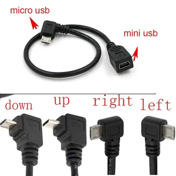 90 Laipsnių Kampas 4x Micro Male, kad Mini Moterų USB Adapteris Keitiklis Įkroviklis Duomenų Kabelis LAIDO naujas aukštyn, žemyn, dešinėn, kairėn