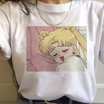 90s Marškinėlius Mados Grafinis Viršuje Tee Moterų Sailor Moon Harajuku Kawaii Anime Marškinėliai Moterims Ullzang Juokingas Animacinių filmų T-shirt Mielas Katinas