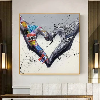 Abstrakti Meilė Širdies Gestas Grafiti Meno Drobė, Tapyba, Menas, Plakatų ir grafikos Sienos Dekoratyvinis Nuotraukas Kambarį
