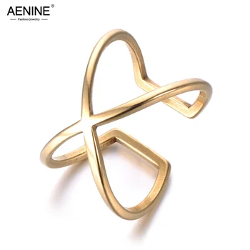 AENINE Naujos Mados Tuščiaviduriai X Shapae-Osioms Žiedai Aukso Spalvos Nerūdijančio Plieno Vestuvinis Žiedas Papuošalai Moterims Anillo R18062