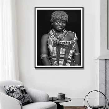 Afrikos Moterys Sienos Meno Portretas Namų Puošybai Juoda Ir Balta Plakatai Ir Spausdina Kambarį Drobės Tapybos Sienos Nuotraukas