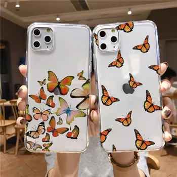 Aišku, Mėlyna Monarch Butterfly pastelinių Telefono dėklas skirtas iPhone 11 12Pro Mini 6 7 8 Plus X MAX XR SE Mergina Mielas Meno Funda Padengti Atvejais