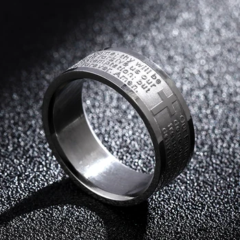 Anglų Titano Plieno Krikščionių Kryžius Biblija Žiedas Vyrams ir Moterims Asmeninį Žiedas Pritaikyti Žiedas Graviruotas Žiedas