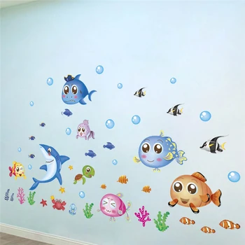 Animacinių filmų gyvūnų povandeninio žuvų, banginių burbulas sienos lipdukai miegamasis, vaikų kambariai, vaikų darželio namų dekoro 