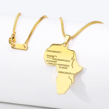 Anniyo Afrikos Žemėlapis Pakabukas Karoliai Moterims, Vyrams, Aukso Spalvos Etiopijos, Juvelyriniai dirbiniai Didmeninė Afrikos Žemėlapiai Hiphop Karoliai Dropshiping