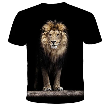 Asmeninį liūtas vyrų 3D atspausdintas trumpas rankovėmis marškinėliai vyrų vasaros hip-hop ' o-apykaklės atsitiktinis viršų