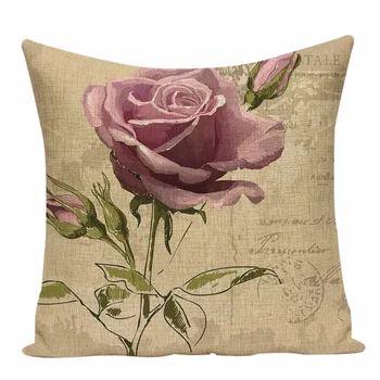 Augalų pagalvės derliaus gėlių pagalvės dangtelis rožinės spalvos dekoracija namuose Automobilio Sėdynės Pigūs mesti pagalvės lino spausdinti Sofos, Sėdynės pagalvėlės dangtis
