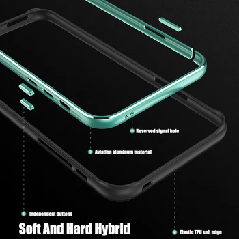 Bamperis Telefono dėklas Skirtas iPhone 11 Pro X XR XS Max 8 7 6 6S Plius Prabanga Hybird Aliuminio Metalo Rėmas Minkšti Silikoniniai Pusėje Padengti Fundas