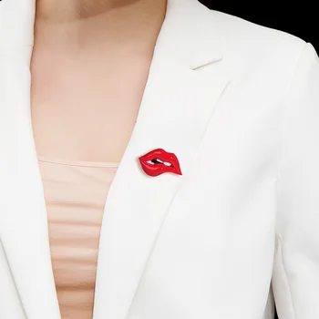 Blucome Emalio Sexy Raudona Lūpų, Burnos Formos Sagės Moterų, Mergaičių Lūpų Maišelį Suknelė Pokylių Priedai Lydinio Sagė Corsage