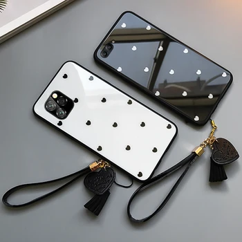 Byla & Diržu, iPhone, 11 Pro Max telefono Atvejais Mažas Širdies Grūdintas Stiklas Hard Cover For iPhone 